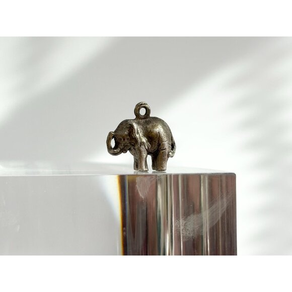 Silver Toned Carved Lucky Elephant Teeny Tiny Figural Vintage Pendant | Charm - Picture 3 of 9